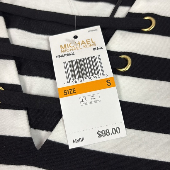 NEW Michael Kors Short Sleeve Lace Detailed Neckline Striped Dress Size Small - Picture 5 of 10